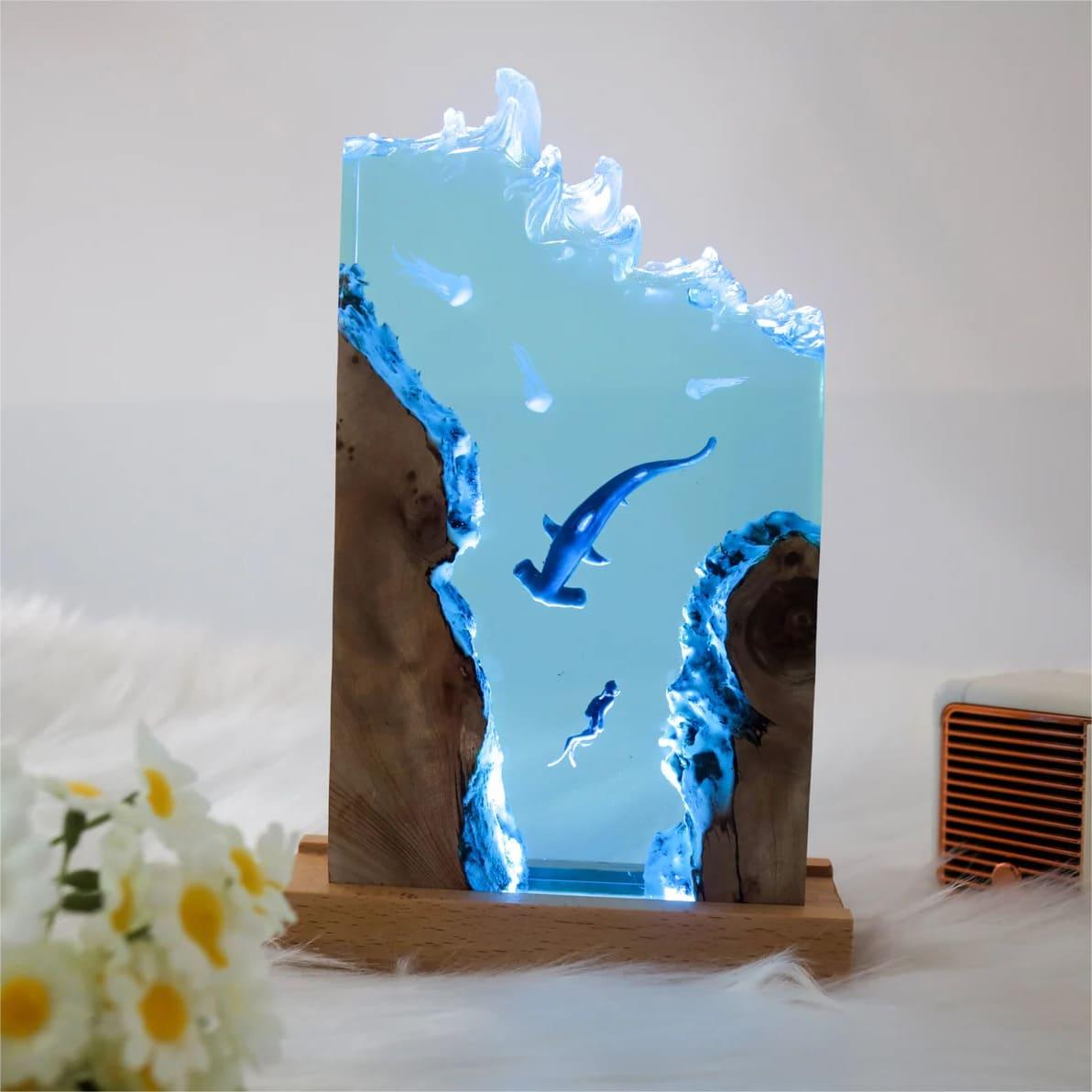 Hammerhead Shark and Diver Resin Night Light,Resin Lamp ( Best Gift 🎁 )