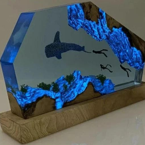 Scuba Diving Resin Lamp | Whaleshark Wood Resin Lamp | Personalized Resin Night Light | Ocean-Inspired Resin Lamp | Gifts for her（ Best Gift 🎁 ）
