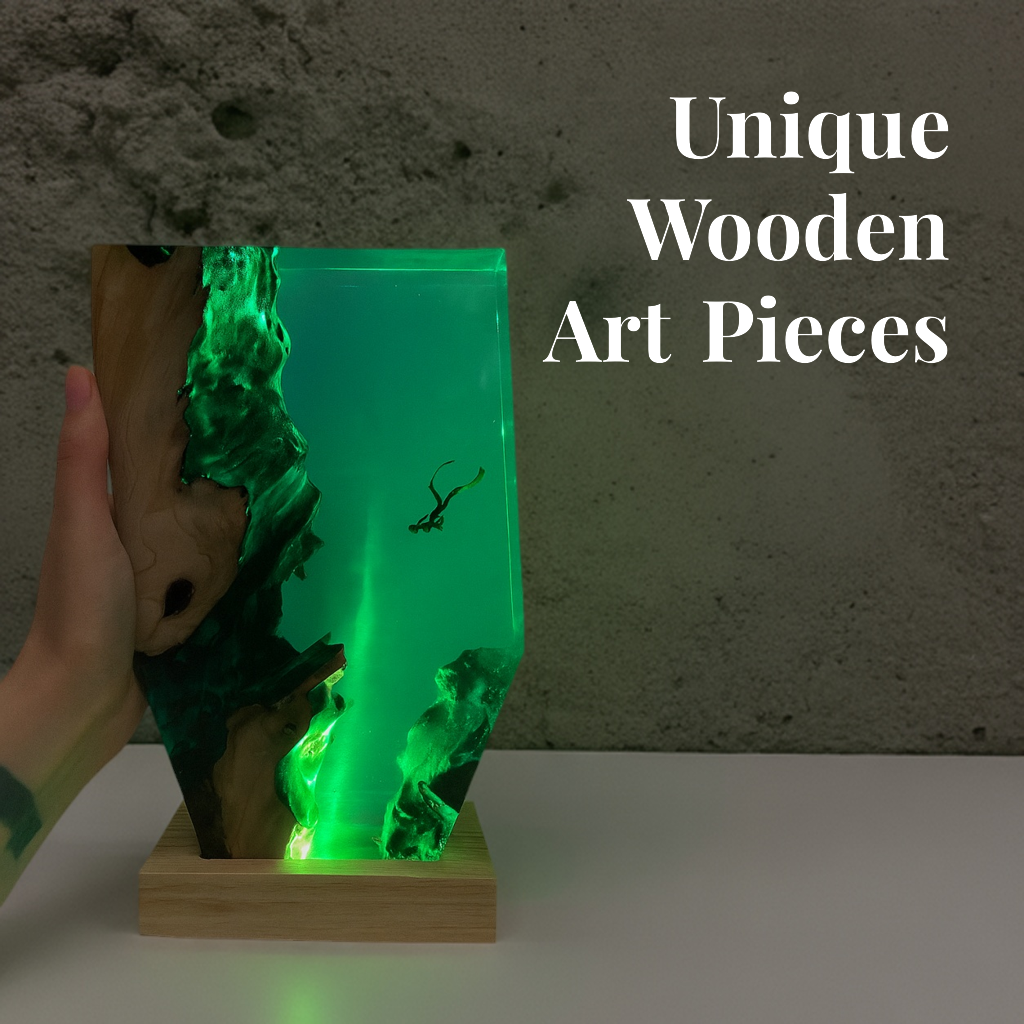 Handcrafted Resin Wood Diver Lamp – Ocean-Inspired Ambient Night Light