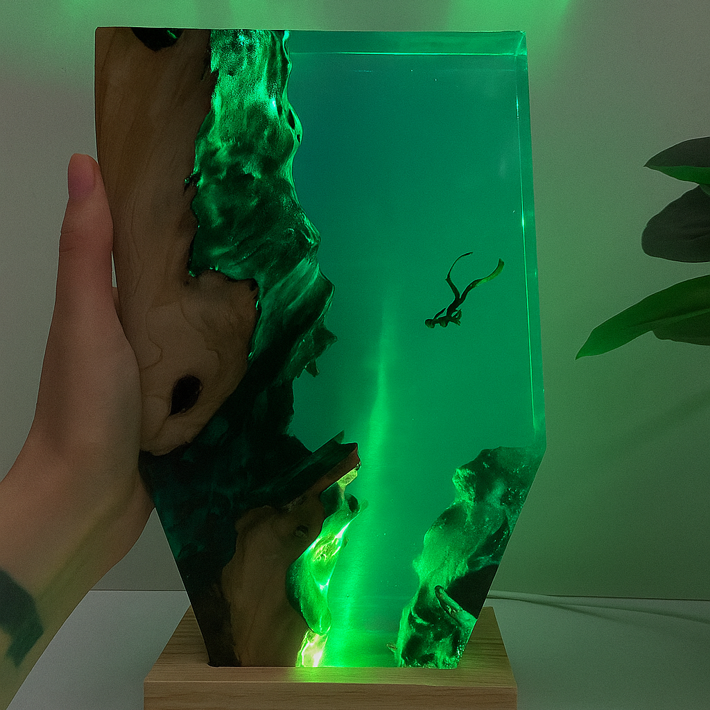 Handcrafted Resin Wood Diver Lamp – Ocean-Inspired Ambient Night Light