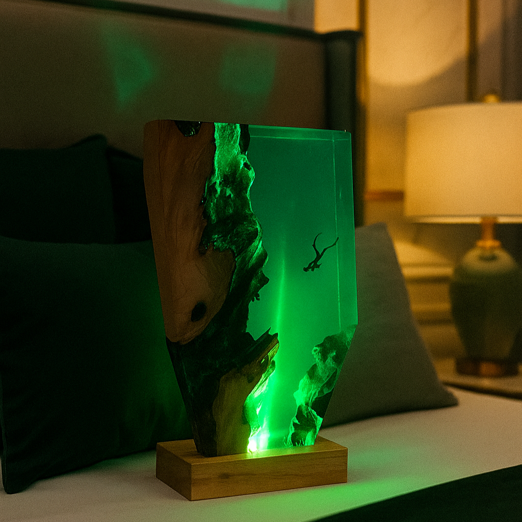 Handcrafted Resin Wood Diver Lamp – Ocean-Inspired Ambient Night Light